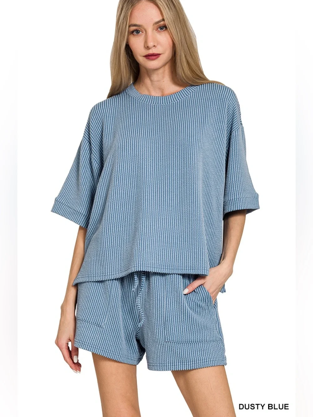 Zenana RAISED RIB SHORT SLEEVE TEE & SHORT PANTS SET